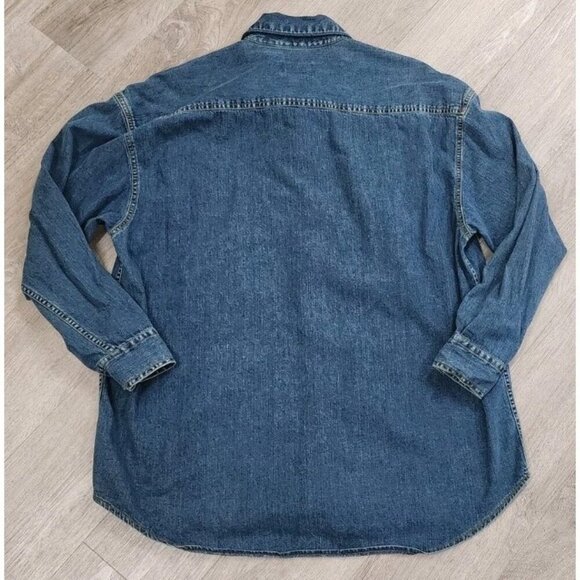 Vintage Denim DKNY Jeans Shirt Pearl Snap Blue Small Western Top 90s  Oversized - Picture 2 of 7